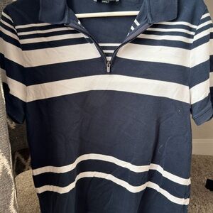 Express Navy and White Striped Quarter Zip Polo